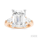 1/2 Ctw Tri-Mount Emerald Shape Center Pear and Round Cut Diamond Semi-Mount Engagement Ring in 14K Rose and White Gold